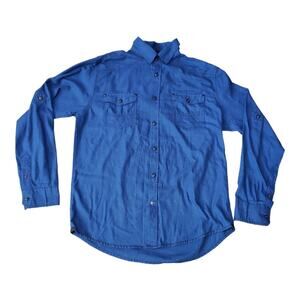 Drill Dark Blue Long Sleeve Button Down Collared Dress Shirt | Size Medium